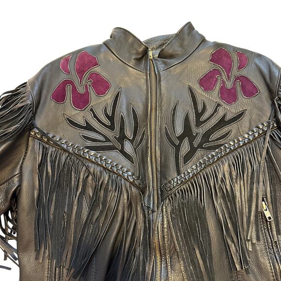Highway One Leather Fringe Jacket M Retro Western Festival Biker - Picture 5 of 16